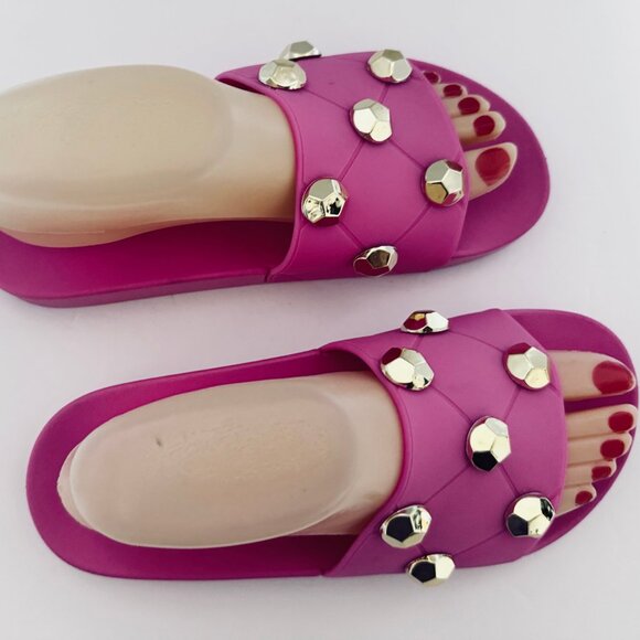 ASOS Design Women's Pink Slides Sandals US Size 8 Embellished with Gold Studs - Picture 4 of 14